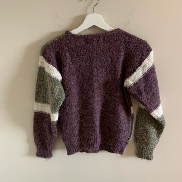 Vintage Grey White and Purple Acrylic and Wool Colour Blocked Sweater - Picture 8 of 8